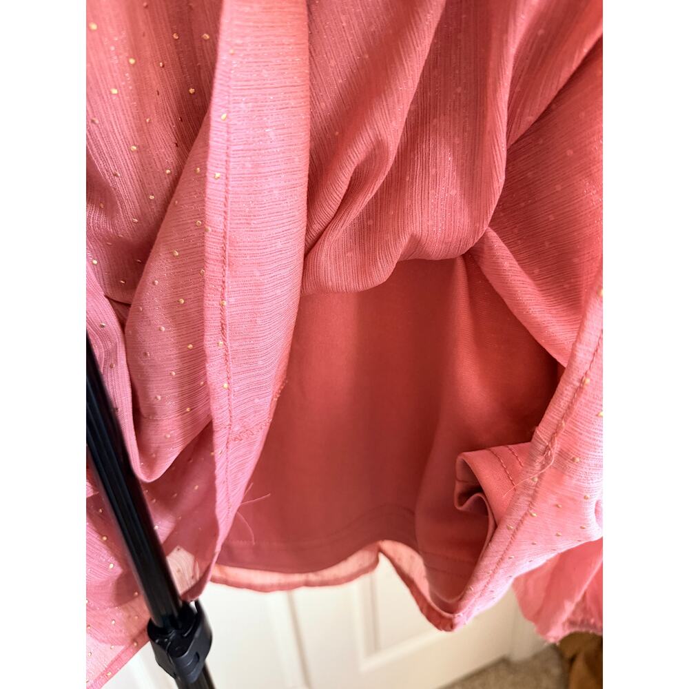 Entro boho ruffle blouse rose ad gold dots euc M - Picture 6 of 7
